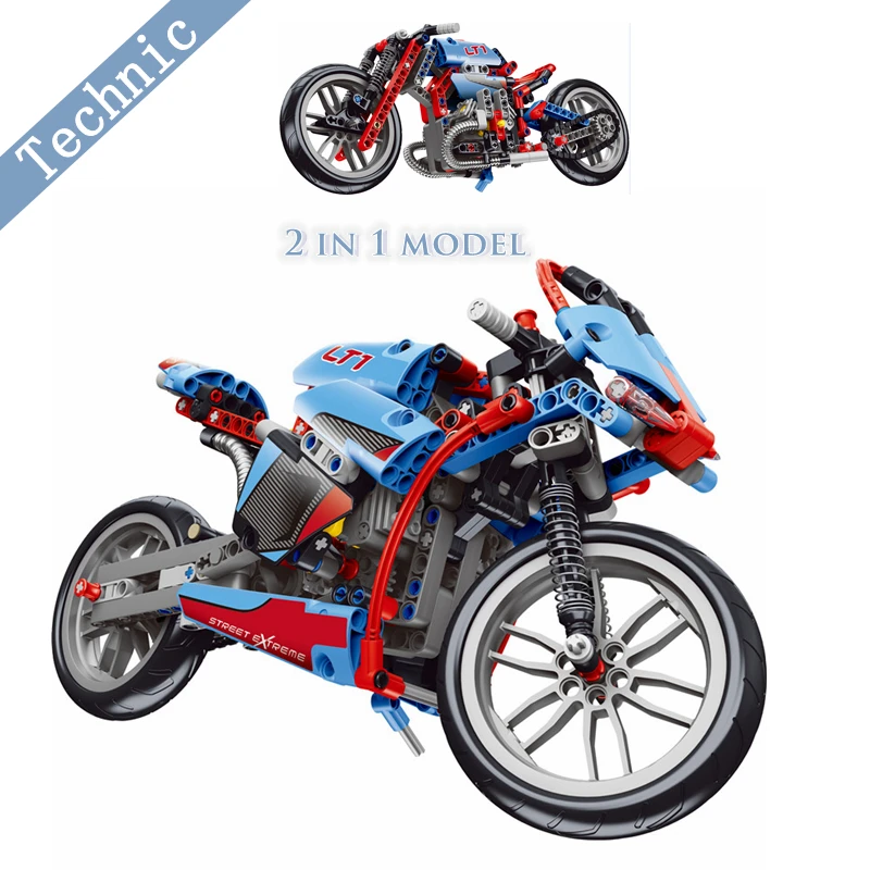 

Technic Street Motorcycle 2-in-1 Cool Model Rebuilds into a Retro Bike 375pcs Set Blocks Toys For Children