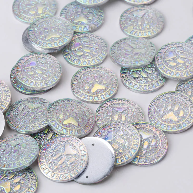 

Taidian 25mm Round Resin Gems Stone For Bead Work Flat Back bear paw Sew On Rhinestones With 2 Holes 50Pieces/lot