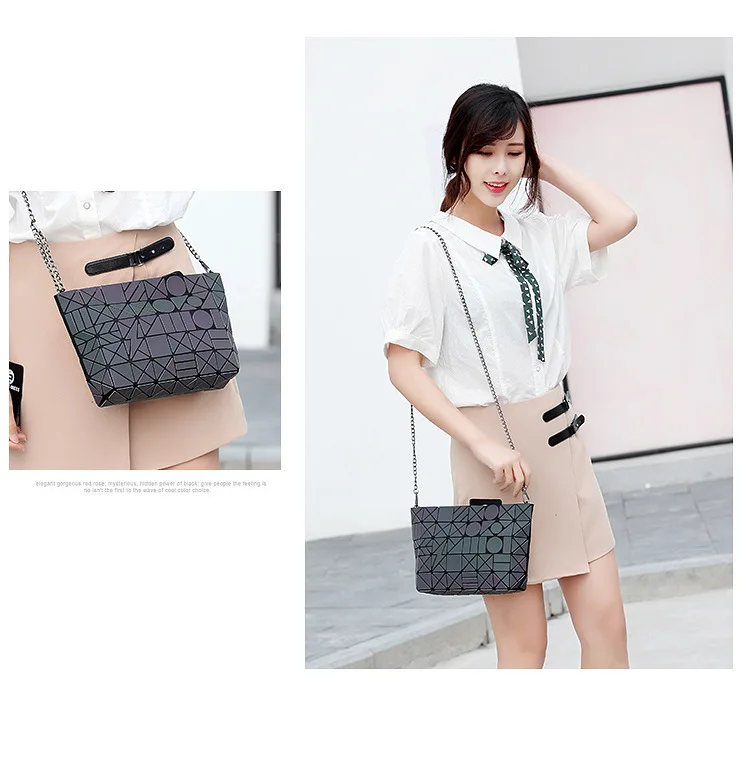 ZYJ Female Laser Luminous Plaid Bags Diamond Chains Rainbow Shoulder Make Up Bag Handbag Deformable Lattice Evening Clutch Bag (7)