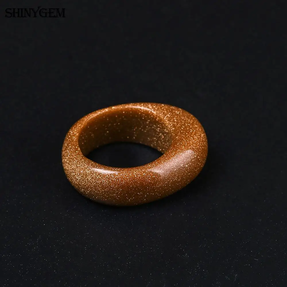 Кольца ShinyGem с большим натуральным камнем, сверкающий золотой песок, Свадебные обручальные кольца, гладкие круглые кольца с драгоценным камнем для женщин