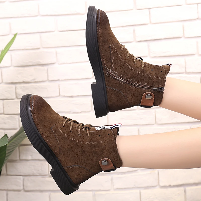 

GOODRSSON Casual Boots Women Martin Boots Retro High-Top Flat Autumn And Winter Motorcycle Women Shoe Fashion Side Zipper Simple