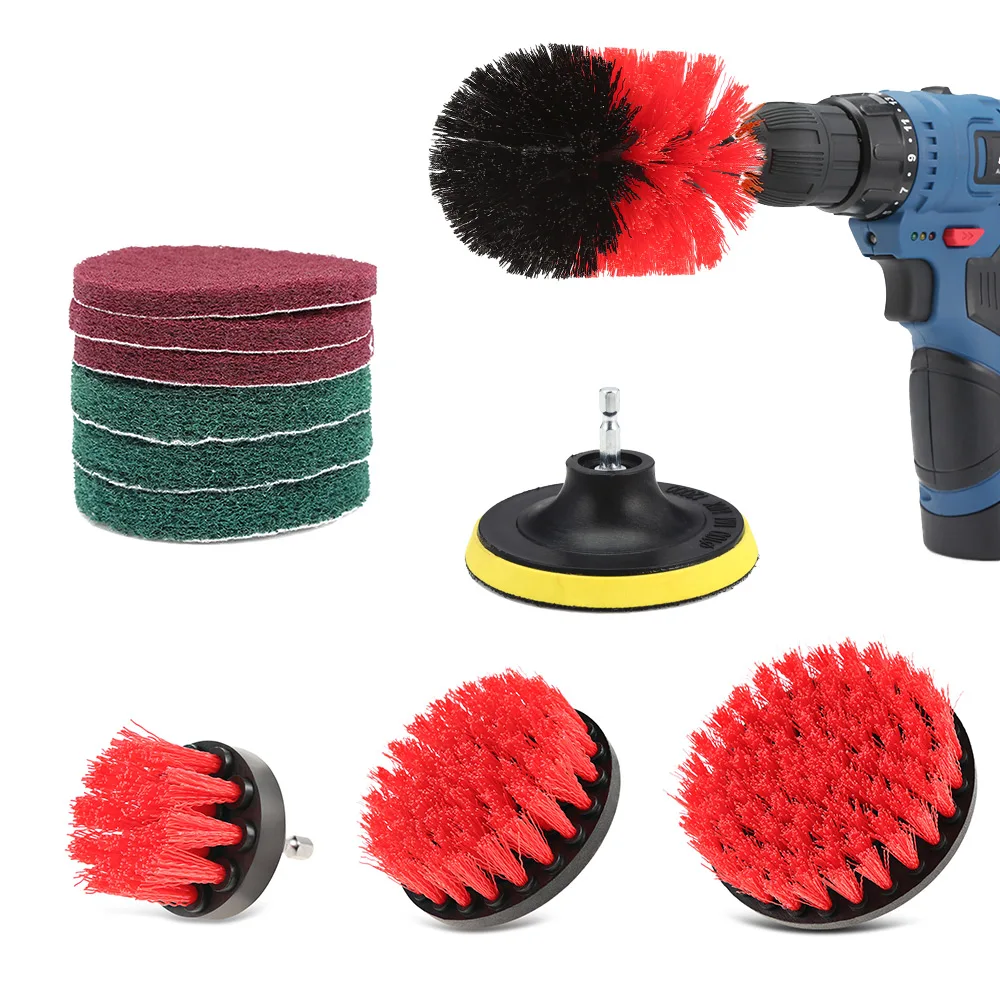 11pcs Car Brushes Drill Brush Scouring Pad Attachments for Bathroom