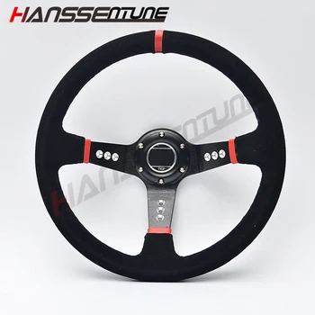 

HANSSENTUNE 14 inch 350mm Deep Corn Drifting Steering Wheel / Suede Leather Steering wheels red line Black color