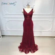 Бургундия Русалка Вечерние платья V шеи Роскошные Хрустальные Вечерние платья Длинные Выпускные вечерние платья Vestido de Fiesta NE54