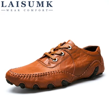 

LAISUMK Big Size Men Moccasins Luxury Brand Loafers Genuine Leather footwear causal men shoes designer sneakers male black shoes
