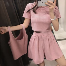Two Piece Set Pink Outfit Two Tops and Pants Loose Biker Shorts + Sports T-shirt 3 Piece Set Tracksuit Summer Clothes for Women Two Piece Set Pink Outfit Two Tops and Pants Loose Biker Shorts + Sports T-shirt 3 Piece Set Tracksuit Summer Clothes for Women