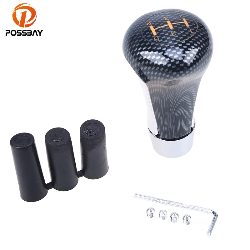 POSSBAY Car Gear Shift Knob Shifter 5 Speed Imitation Carbon Fiber