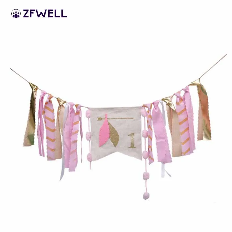 ZFWELL льняная лента для Лакросса для детей 1-2 лет День рождения Индийский стиль Купидон день рождения тема декорации - Цвет: pink 1th