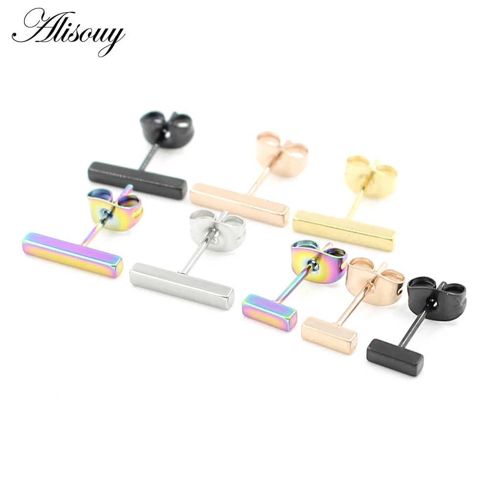 

Alisouy 2PC 18g Surgical Steel Silver,Black,Gold&Rose Gold Color straight square Bar Stud Earrings Punk Ear Tragus Ear Piercing