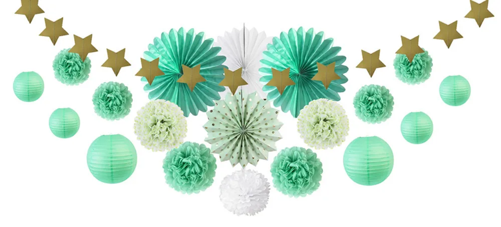 

Black/Pink/Green Party Decor Kit Circle Garland Polka Dots Paper Fans Lanterns Star String Flag for Wedding Birthday Party