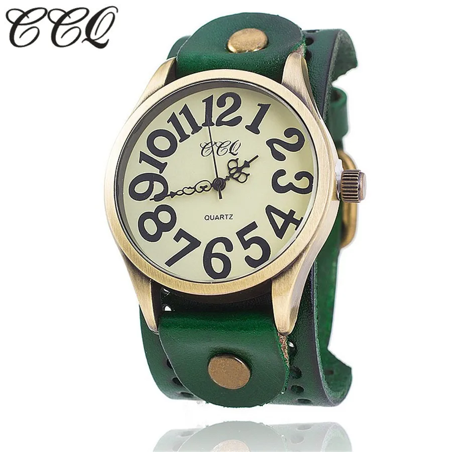 Бренд CCQ, винтажные часы из коровьей кожи, повседневные женские и мужские наручные часы, Роскошные Кварцевые часы, мужские часы - Цвет: green