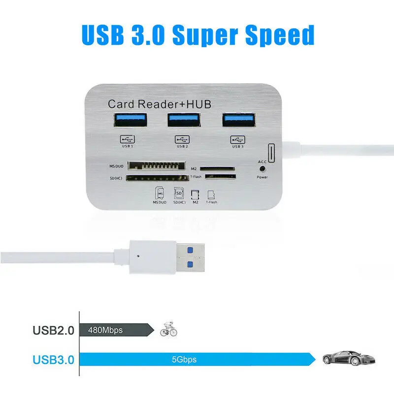 Алюминий 3 Порты и разъёмы USB 3,0 концентратор с MS SD M2 устройство для считывания с tf-карт Портативный для ноутбука NK-шопинг