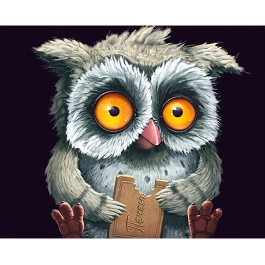 

DIY Digital Painting By Numbers Package Wide-eyed owl oil painting mural Kits Coloring Wall Art Picture Gift frameless