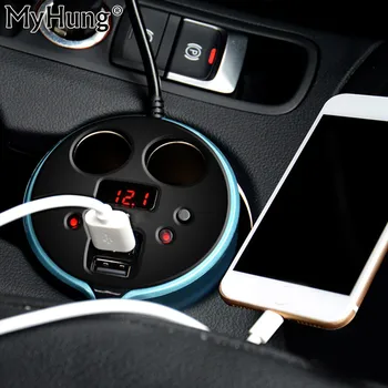 

12-24V 3.1A Output Dual USB Car Charger Adaptor With Voltage Current Display Charger Car Cup Holder 2 Port Car Cigarette Lighter