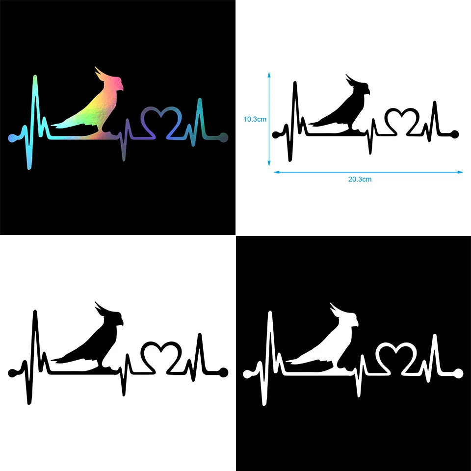 Car Styling BlackSilver Parrot Cockatoo Bird Heartbeat Lifeline Car Sticker Car Styling BlackSilver 20.3cm9 (9)