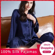 Женский пижамный комплект из натурального шелка, Однотонная ночная сорочка, пижама для сна, ночная сорочка, шелковая пижама для девочек, 19 момме, шелковые пижамы