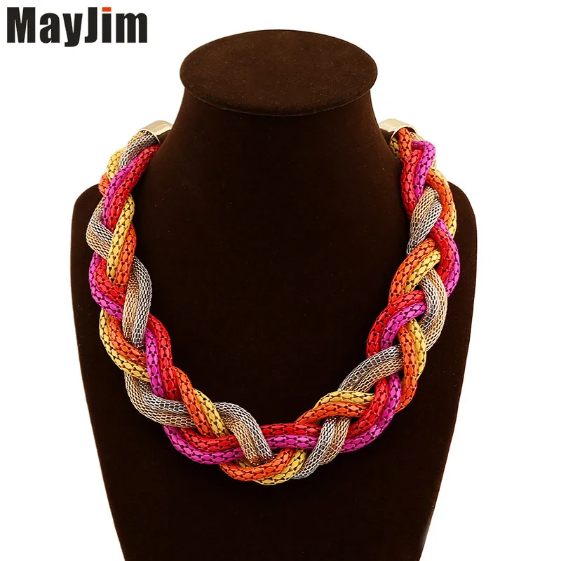 Wholesale 12pcs Statement Necklace Fashion For Women 2018 Big Gold Chain Metal Weaving Choker