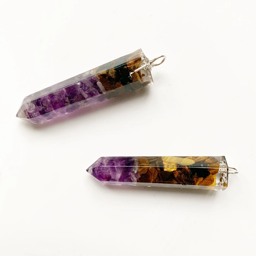 

Bhuann Purple Quartz Stone Natural Tiger Eye Beads Healing Point Pendant Hexagonal Column Quartz Pendants for Necklace 1pc