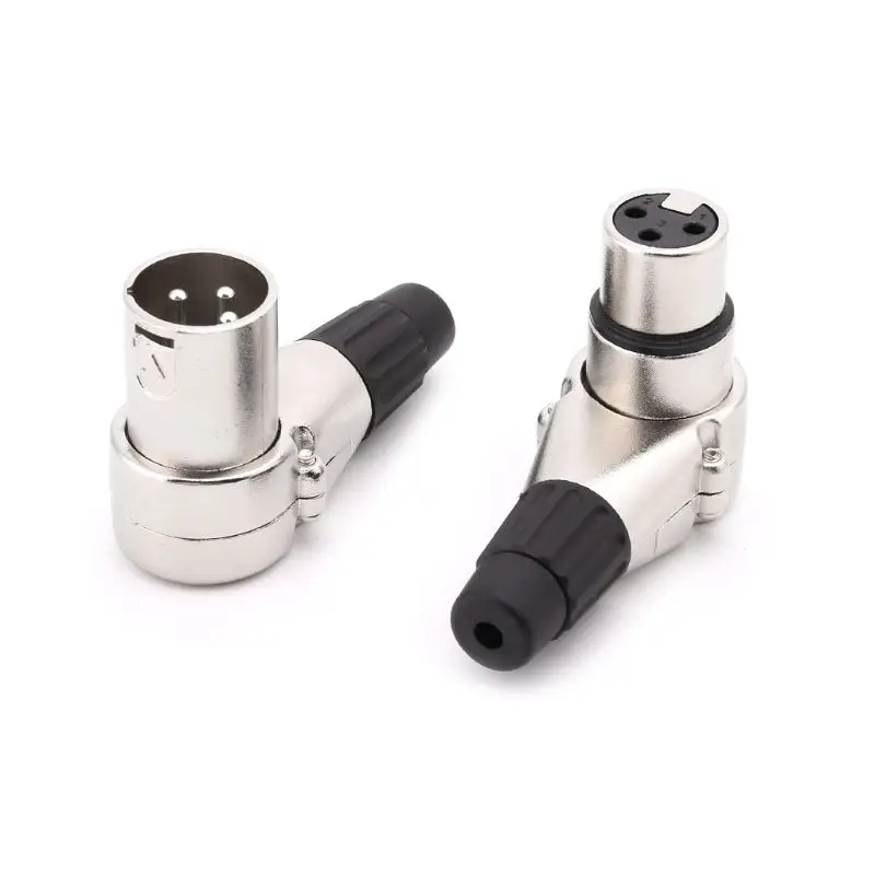 

1Pair 3Pin XLR Male & Female Plug Connectors Right Angle for Mic Microphone Speaker Audio Cable
