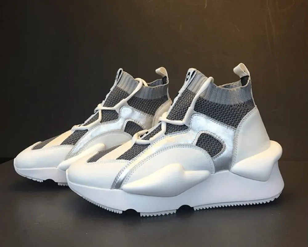 

Silver White Black Women Platform Flats Lace Up Fashion Sneakers Top Leather Ladies Zapatillas Mujer Big Size Espadrille Creeper