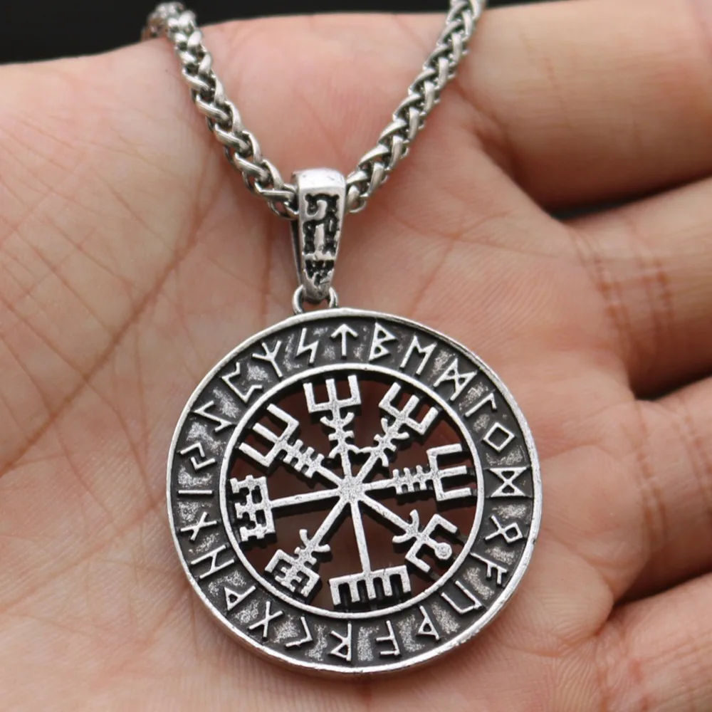 DropshippingViking исландский Vegvisir шлем ужас в руническом круге кулон Vegvisir Viking компас Рунический амулет колье ожерелье