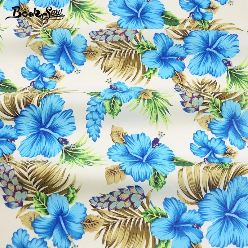 Booksew Cotton Poplin Fabric High Quality Home Textile Fat Quarter Meter Dress Printed Blue Flora Quilting Bedding Set Shirt