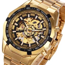 Ganador Del Reloj de Los Hombres Reloj Mecánico Automático Esquelético de oro esqueleto de la vendimia watchskeleton hombre Mens relojes de Primeras Marcas de Lujo