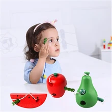 Детские Ранние развивающие шнуровки резьбы фруктов гусеницы едят фрукты Детские деревянные игрушки подарок на день
