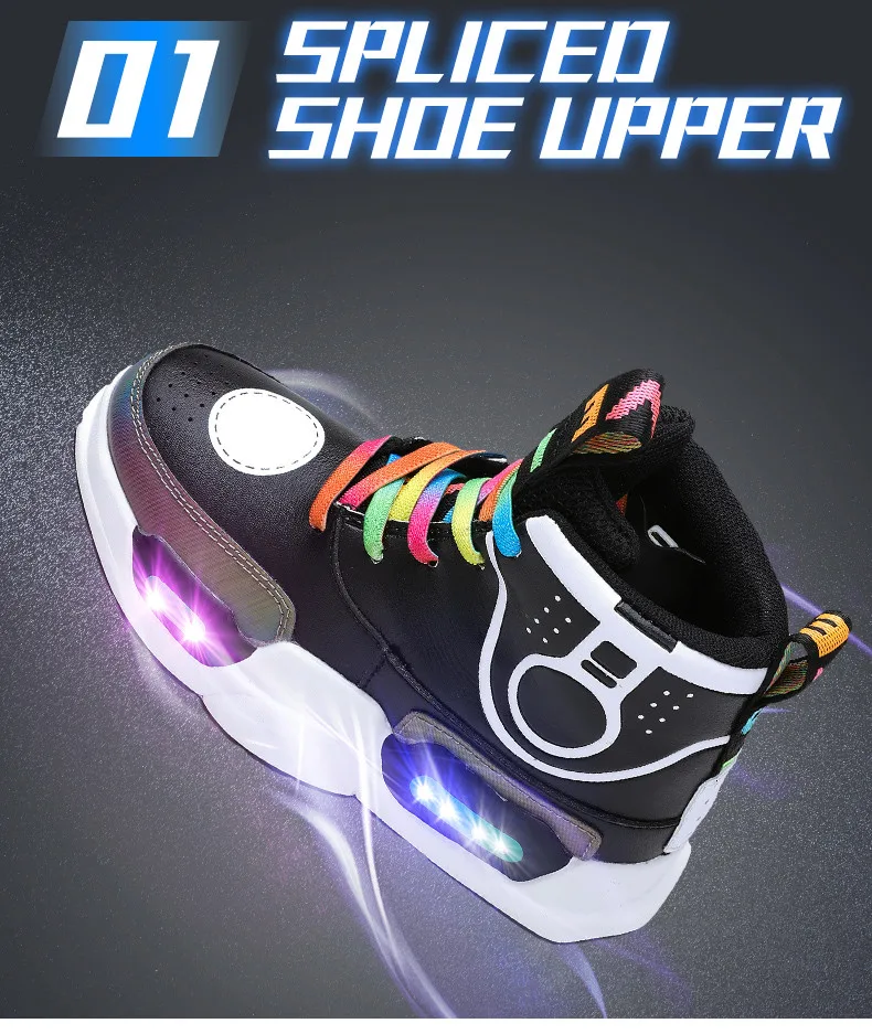 2019 New USB Charging Basket Children Led Shoes Boys With Light Up Casual Kids Shoes Girls Sneakers Glowing Shoes Genuine Leather  (7)