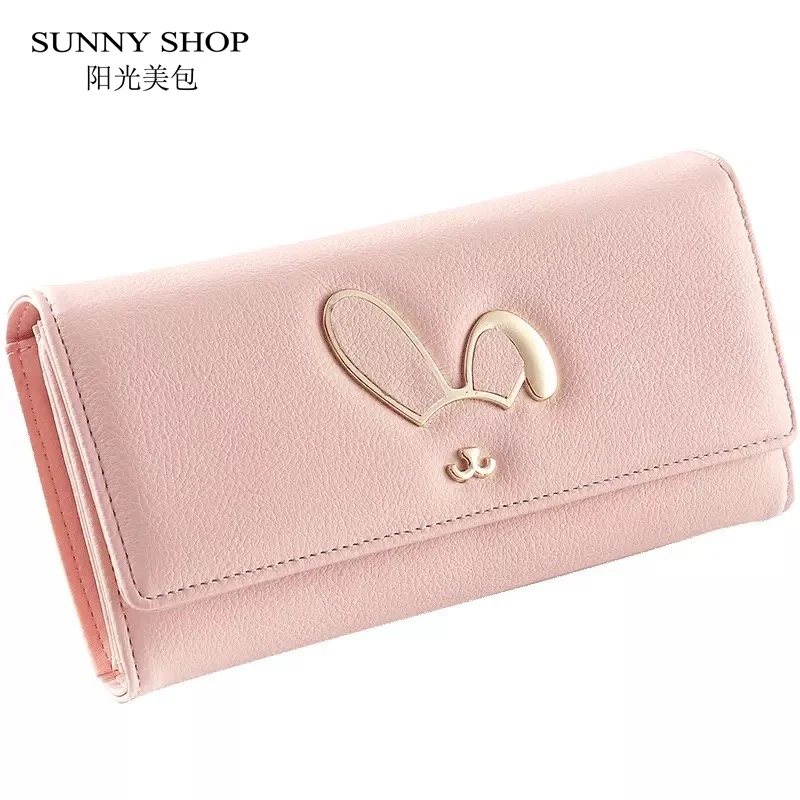 

SUNNY SHOP Korean Style Cute Kawaii Cartoon Rabbit Animal Wallet High Quality PU Leather Wallet Long Slim Purse Money Bag Girls