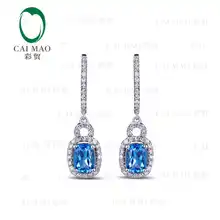 CaiMao 18KT/750 Белое золото 2,15 ct Природный Голубой Топаз& 0,51 ct полный разрез Алмазный обручальные Серьги с драгоценными камнями