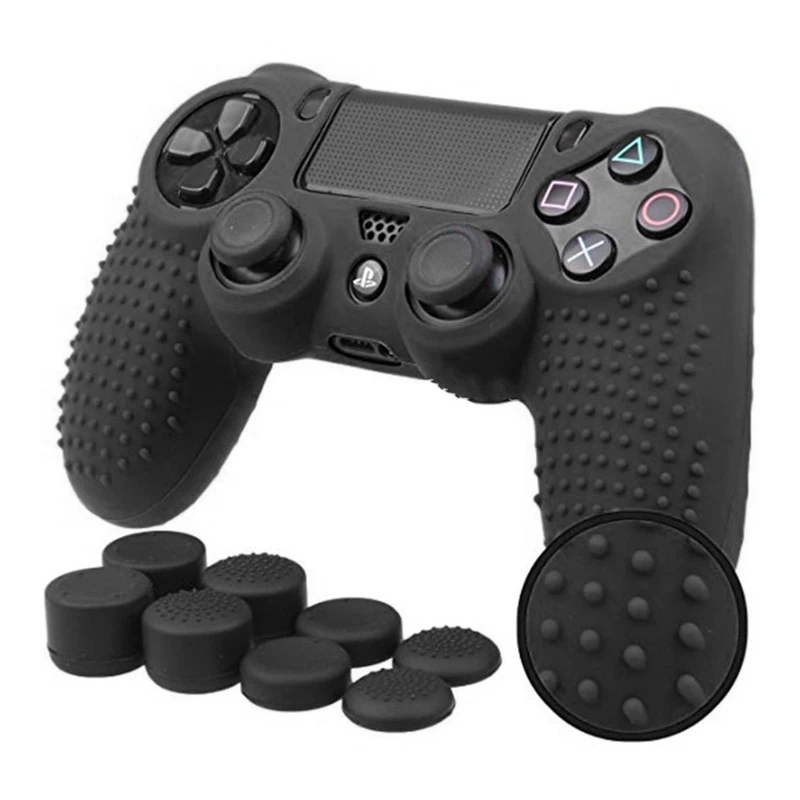 

2019 Crust Pro 9-In-1 Silicone Protective Case + 8 Thumbsticks Caps For PS4 Gamepad Controller Anti-slip Cover Games Accessories