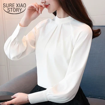 

2018 new spring lantern sleeved blouses women tops office lady fashion chiffon long sleeved blouses slim casual shirts D478 30