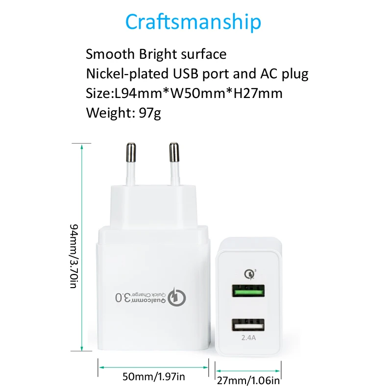 Зарядное устройство STOD с двумя USB портами 30 Вт быстрая зарядка 3 0 для Huawei Samsung S6 Note 6