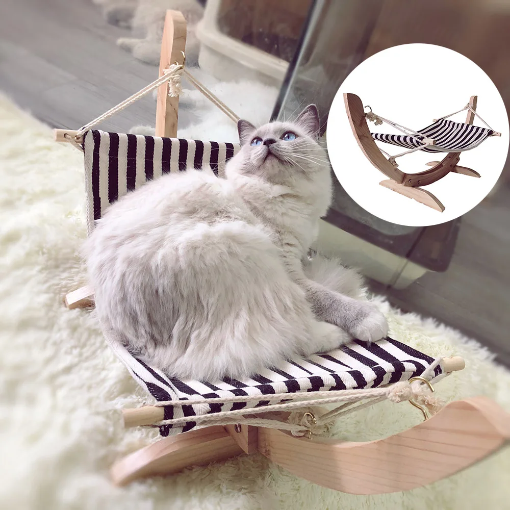 Summer Cozy Swing Cat Bed Assembled Wooden Cat House Pet Hanging Hammock Lounger Bed For Small