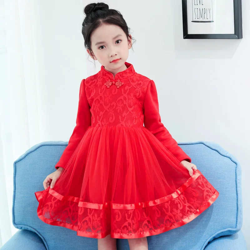 Праздничные платья для девочек от 3 до 12 лет, китайское Кружевное ...