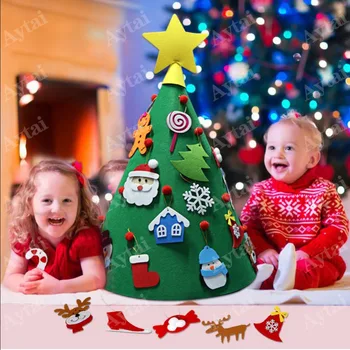 

OurWarm 3D DIY Christmas Tree with Ornaments Toy Christmas Decoration Children 2019 New Year Gifts Decoration Xmas Felt Tree