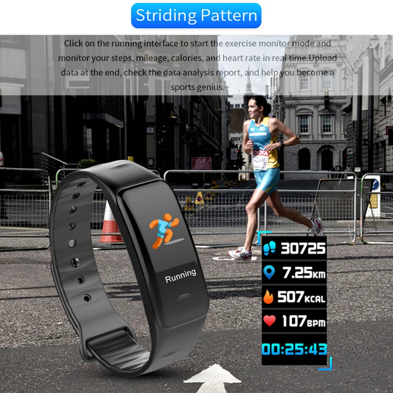 C1S Smart Bracelet Bluetooth Color Screen Waterproof Wristband Fitness Tracker Heart Rate Monitor Smart Band For Android IOS