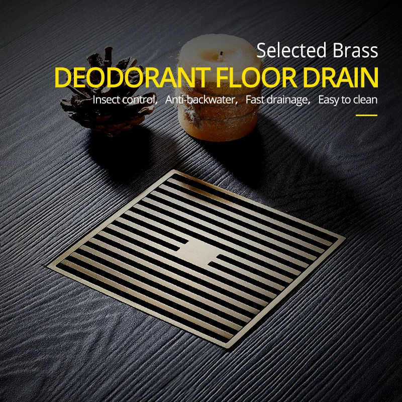 

Shower Drains 12*12cm Square Bath Drains Strainer Hair Antique Brass Art Carved Bathroom Floor Drain Waste Grate Drain 811529F