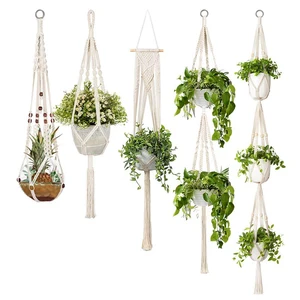 5-Pack Macrame Plant Hangers, Different Tiers, Handmade Cotton Rope Hanging Planters Set Flower Pots Holder Stand, For Indoor
