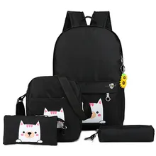 4pcs/set School Bag Girls Women Canvas Travel Backpack Satchel Shoulder Rucksack