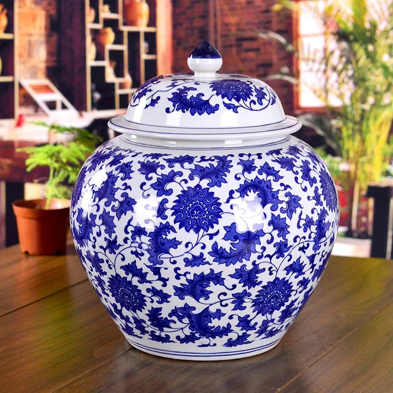 Chinese Temple jar Antique Ceramic Blue and White Ginger Jars chinese