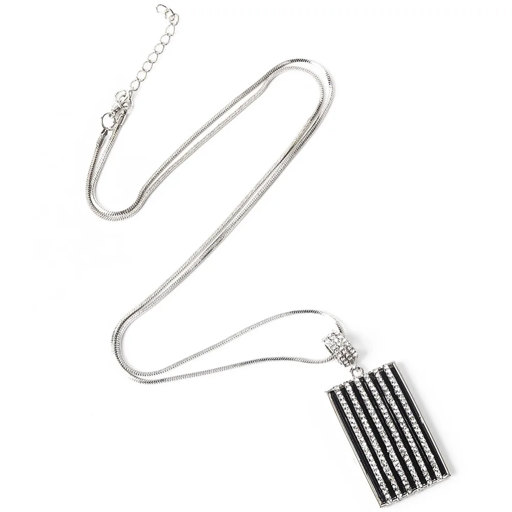 Women Geometric Striped Crystal Long Necklace Fine Rhinestone Leopard Rectangula Pendant Zebra collier femme Jewelry | Украшения и