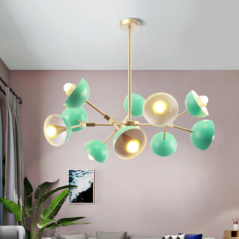 

Modern Green LED chandelier lighting Nordic Simple Iron hanging lamp for living room restaurant bedroom loft home fixtures