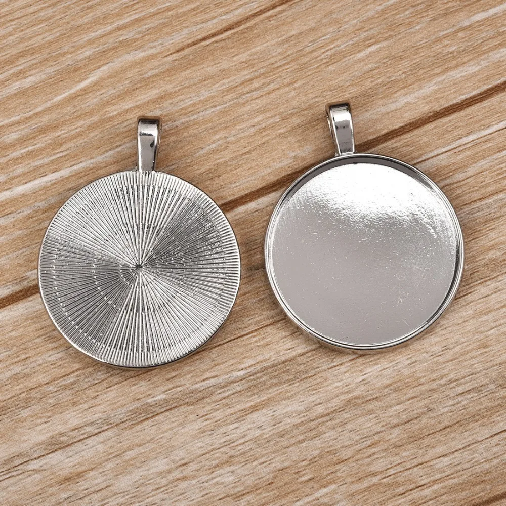 Round Pendant Cabochon Setting 30mm Bezel Cameo Gem Blank Base Platinum Plated (4)