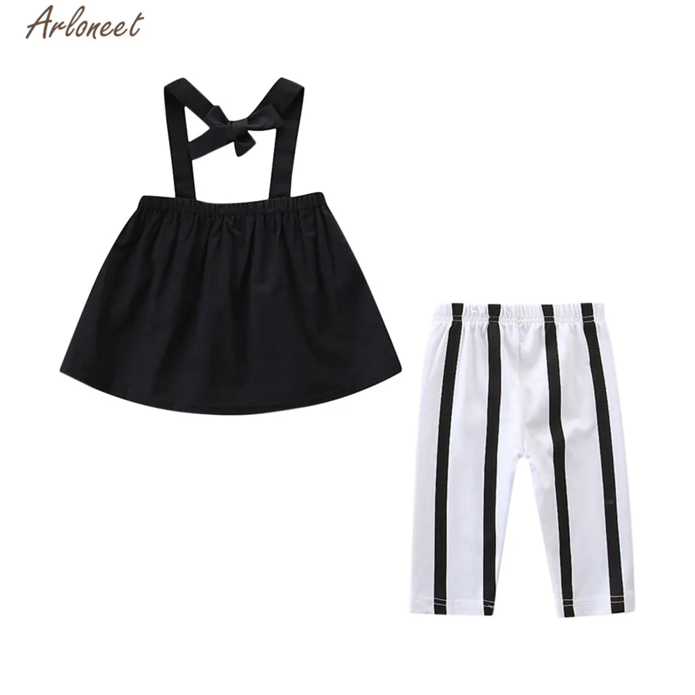 

ARLONEET Clothes Girls Kids fashion Sling Top+Stripe Pants Child Baby Sleeveless 2pc Casual Sprint Summer clothing Outfits Set