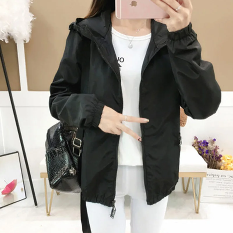 

Women's Hooded Jackets 2019 Summer Causal windbreaker Women Basic Jackets Coats Sweater Zipper Lightweight Jackets Bomber Famale