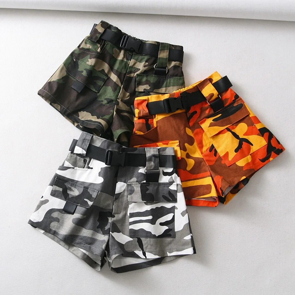 

Fashion Camouflage high waist shorts womens Streetwear vintage sexy cargo shorts summer pocket biker shorts 2019 Korean