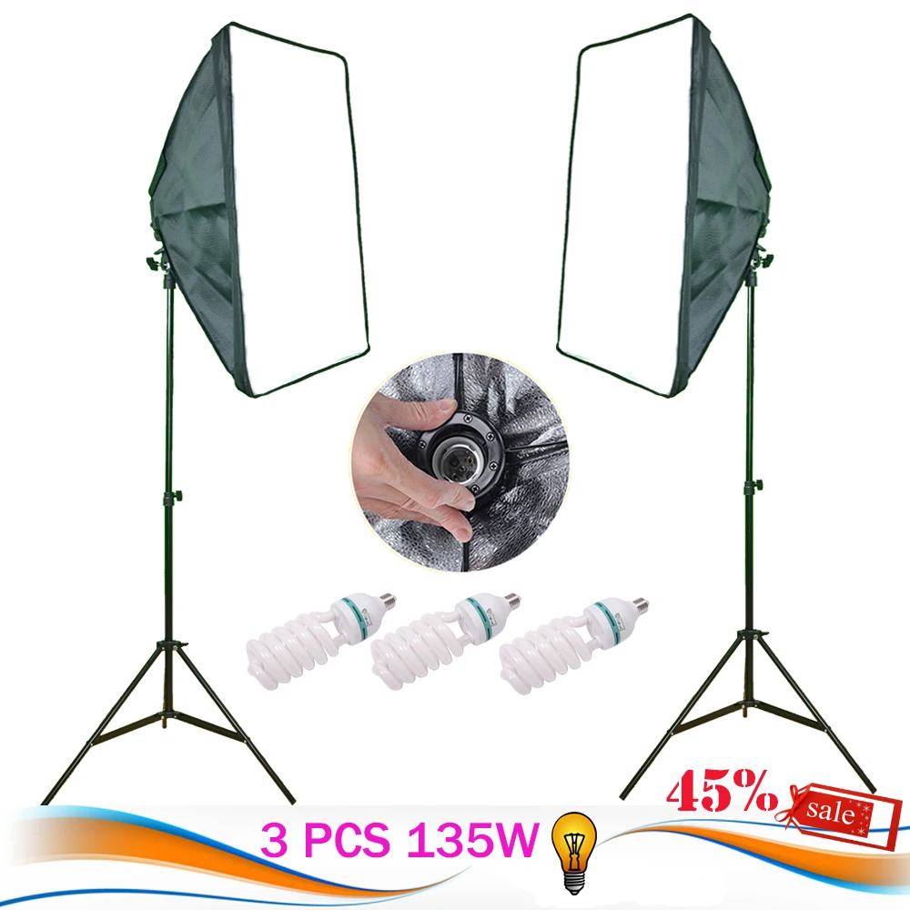 

Photo Studio Softbox 800W Photography Lighting Kit Continuous Lighting Kit Camera&Photo Softbox Light 3PCS 135W bulb Accessorie