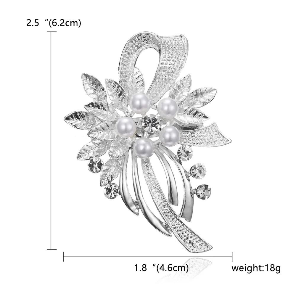 Rinhoo большая Серебряная пластина, сплав, цветок, лист, жемчуг, стразы, брошь, свадебная брошь для женщин, ювелирное изделие, подарок